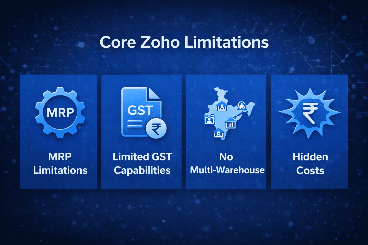Zoho ERP 4 core limitations 2026 MRP missing limited GST no multi-warehouse hidden costs Indian manufacturing