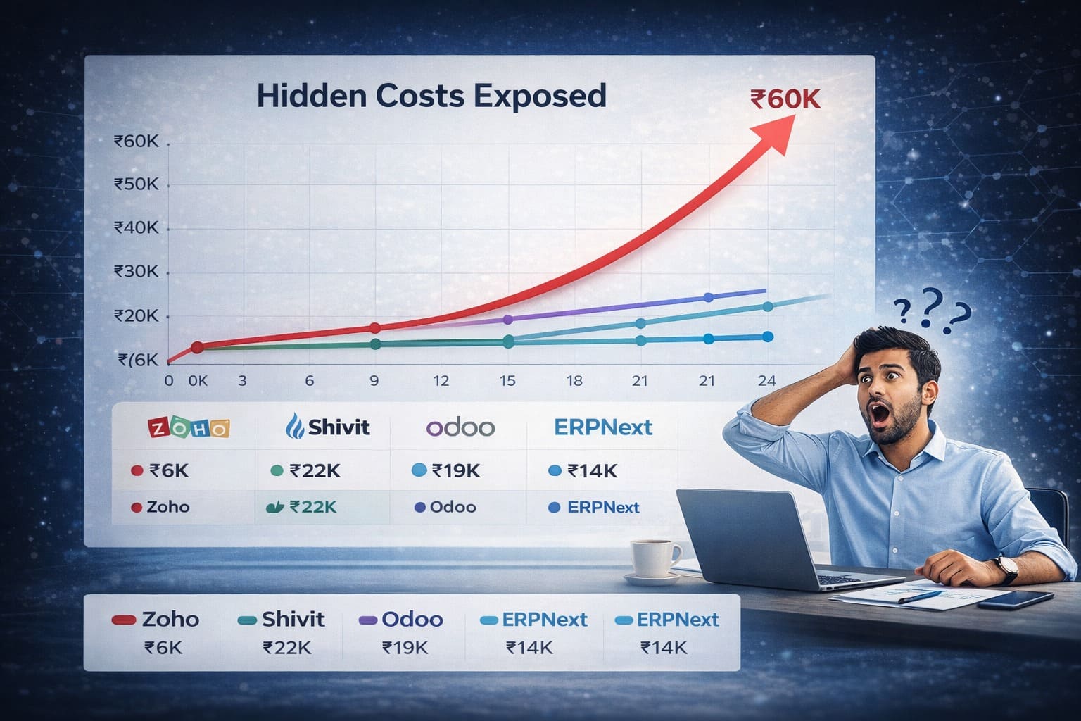 Zoho vs Shivit vs Odoo vs ERPNext 18-feature ERP comparison matrix India 2026 manufacturing MRP GST multi-warehouse
